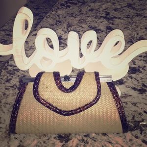 Stylish daytime clutch. Beige& brown Raffia